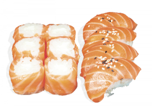 [J05] 4 sushi saumon, 6 saumon roll cheese